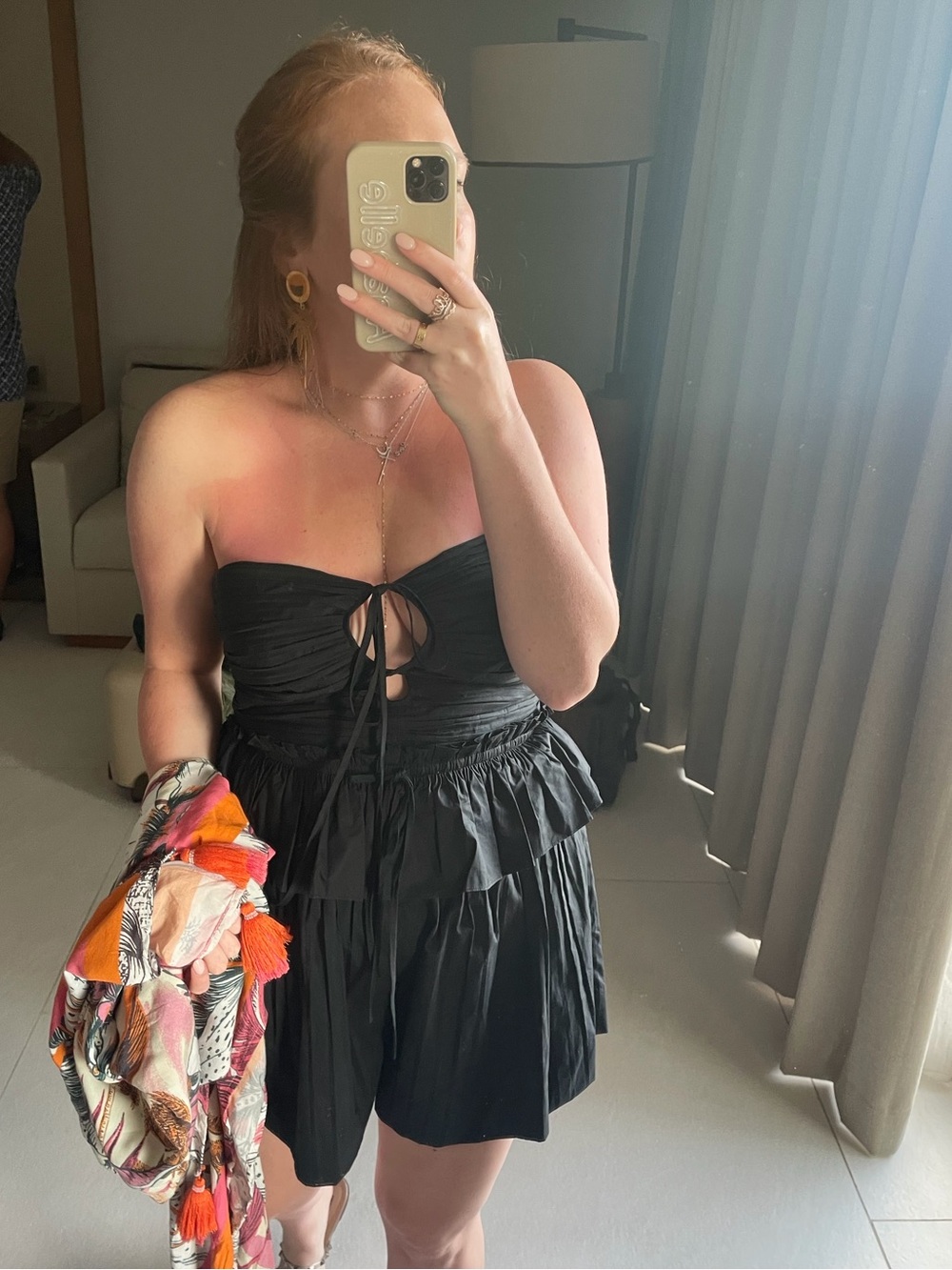 Ulla Johnson Black Strapless Ruffle Mini romper